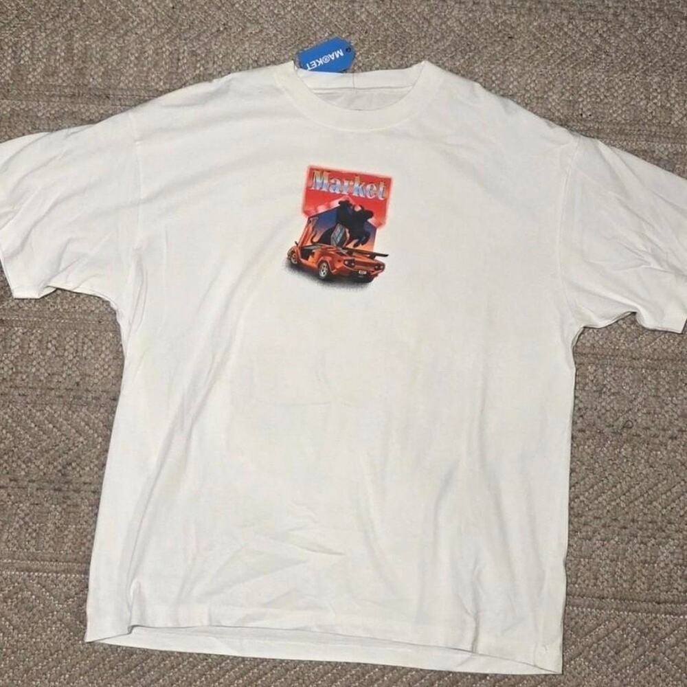 Market Graphic T-Shirt White XXL Double Sided Car Print Streetwear Tee NWT